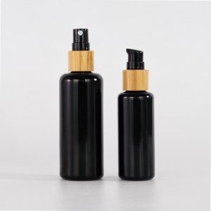 Classic Black glass bottle with natural bamboo pump and sprayer