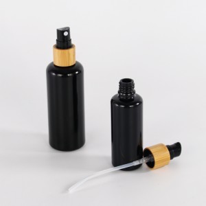 Classic Black glass bottle with natural bamboo pump and sprayer