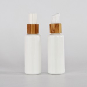 Opal white glass bottle with natural bamboo pump and sprayer