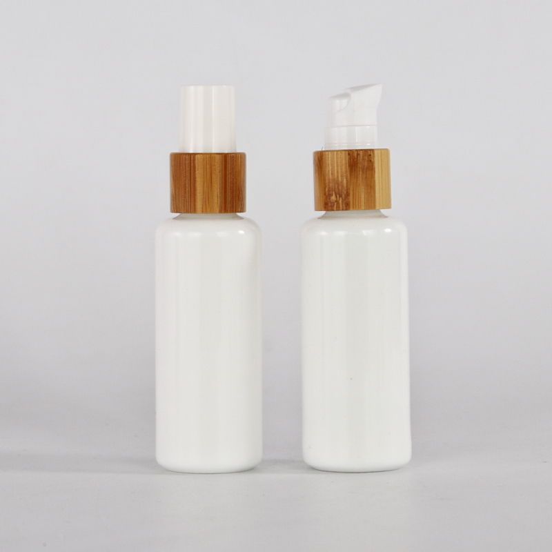 Hot sale Glass Cosmetic Bottles - Opal white glass bottle with natural bamboo pump and sprayer – Uzone