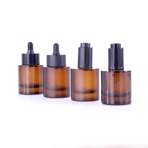 Factory price 30ml frosted amber cosmetic round shape high quality thick bottom glass essential oil packaging bottle