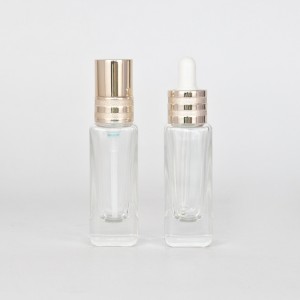 Slim and tall clear glass dropper and pump bottle for serum lotion and essential oil