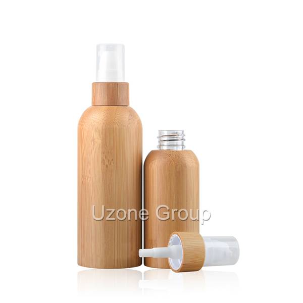 High definition Skincare Glass Bottle - Plastic bottle with bamboo collar sprayer/pump and bamboo cover  – Uzone