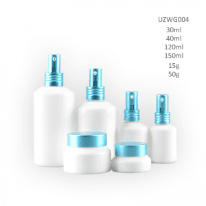 Botol Toner Kaca Putih Opal Dan Toples Krim Dengan Sprayer / Tutup Biru