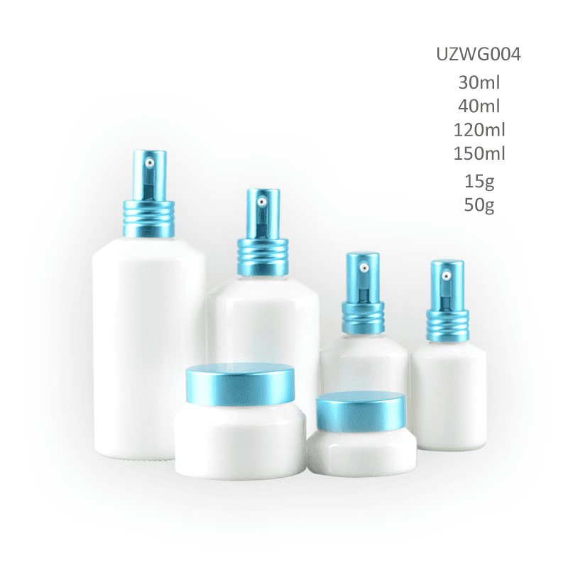 Good User Reputation for Glass Jars With Bamboo Lids Wholesale - Opal White Glass Toner Bottle And Cream Jar With Blue Sprayer/Cap – Uzone