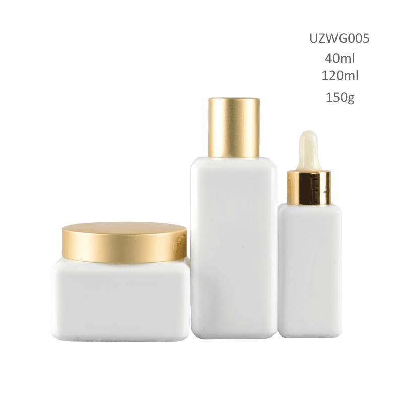 High reputation Luxury Skincare Bottles - Opal White Glass Bottle And Cream Jar With Golden Dropper/Cap/Sprayer/Pump – Uzone