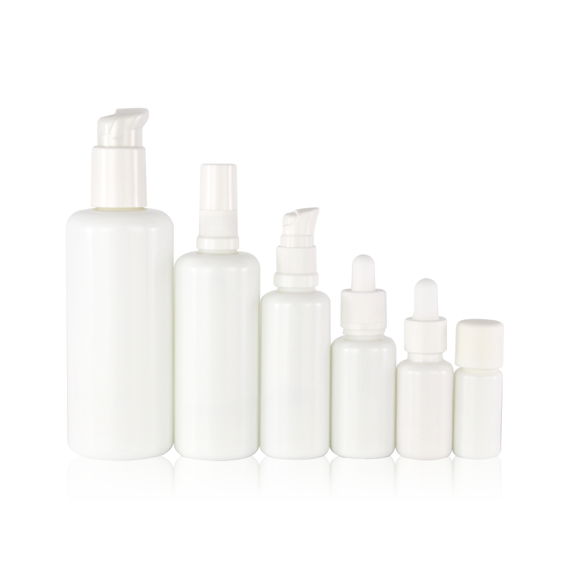 Lotion Glass Bottle Factory - Round shoulder opal glass bottle set for skin care package – Uzone