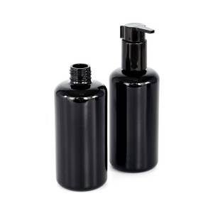 200 ml undurchsichtige schwarze glänzende Glaslotionsflasche mit runder Schulter