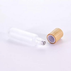 10ml 15ml transparent round shape glass roll on bottle with bamboo lid for perfume essential oil Antiperspirant deodorant