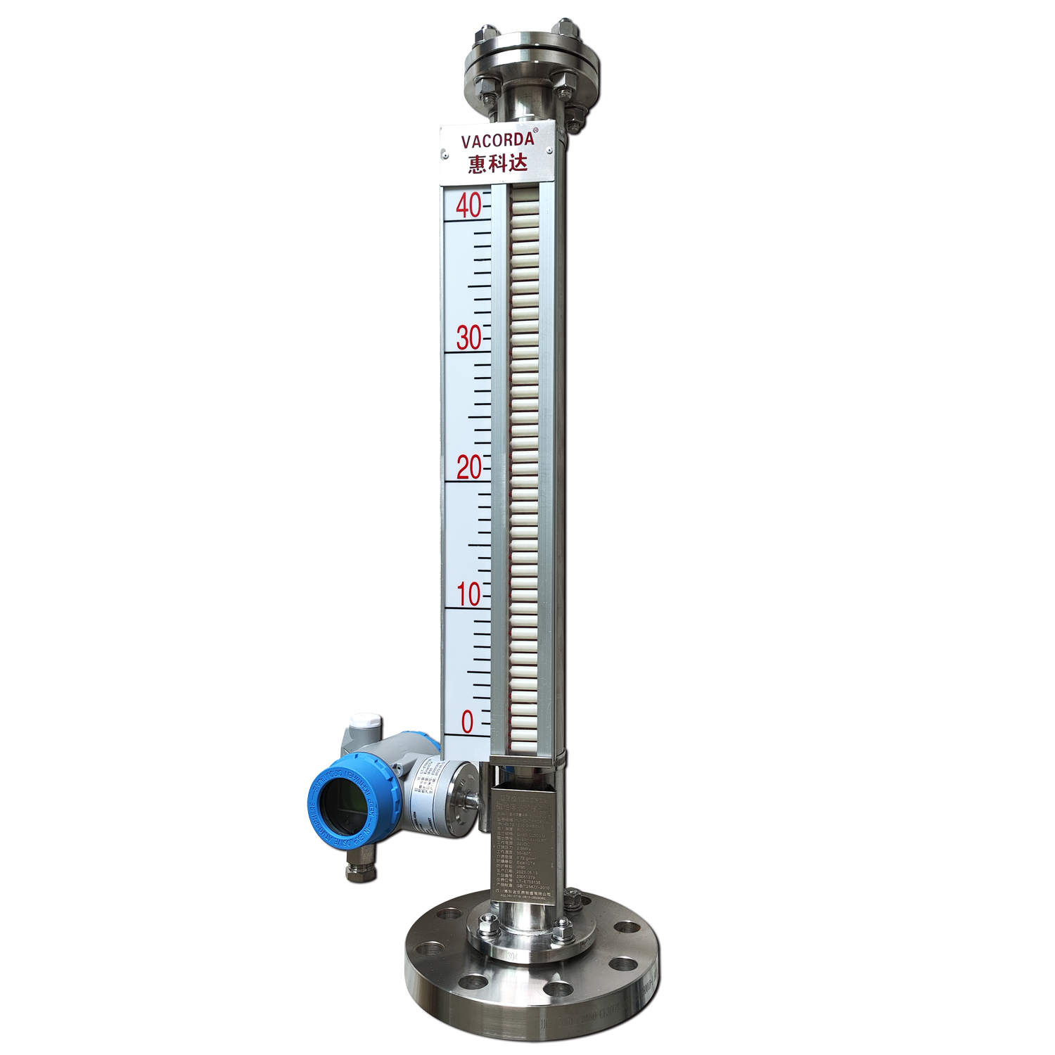 Vacorda UHC Magnetic Level Gauge Top Mounted Tank Level Meter With Solar Powered LED Display