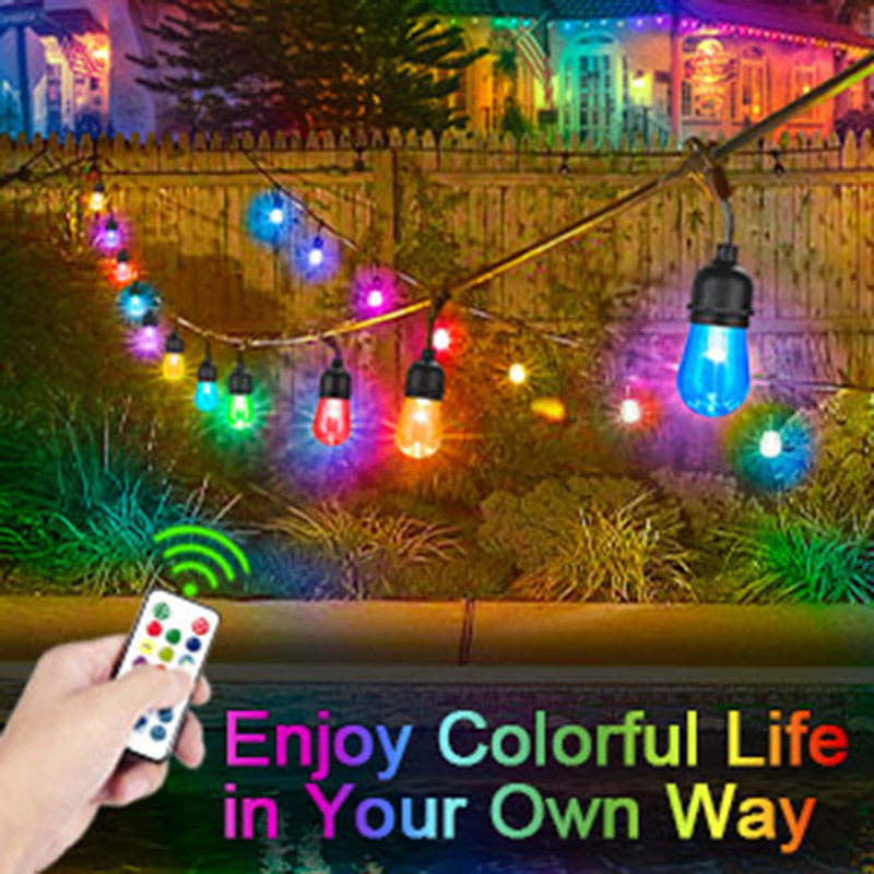 RGBW အဝေးထိန်း မီးပန်းဆိုင်းကြိုးများ၊ ပတ်တီးနား၊ ဥယျာဉ်၊ ဂေဇဘို၊ ခြံ၊ အပြင်ဘက်အတွက် ရေစိုခံသော နေရောင်ခြည်သုံး မီးလုံးများ
