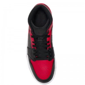 Jordan 1 Mid Red kunye Black Basketball Shoes Cool