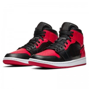 Jordan 1 Vidēji sarkani un melni basketbola apavi Forši