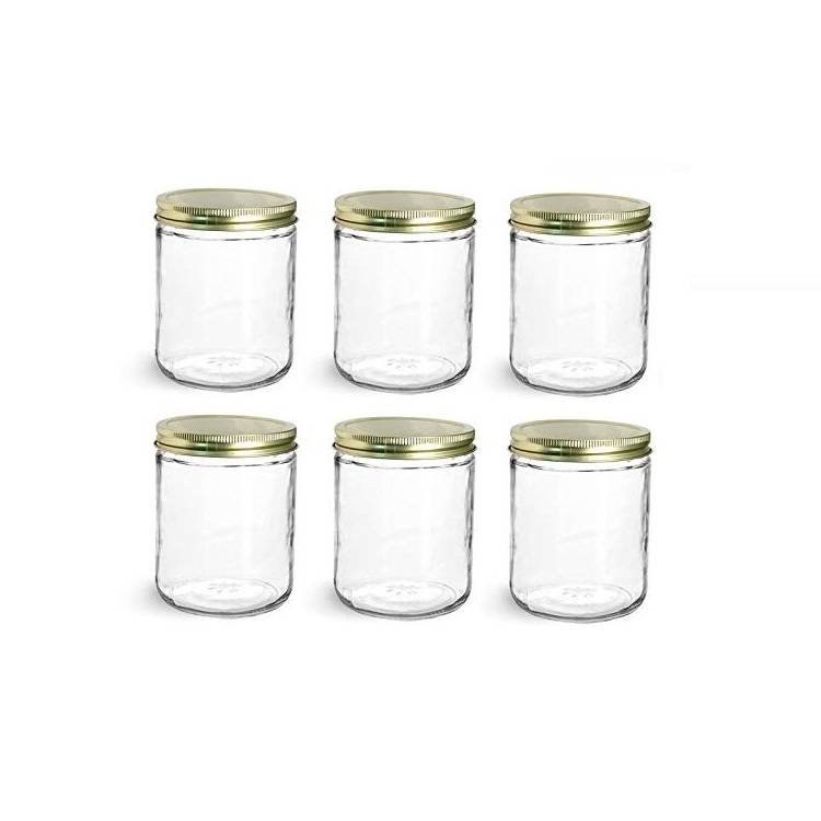 16 Ounce Glass Wide Mouth Straight-Sided Canning Jars  with Metal Lids