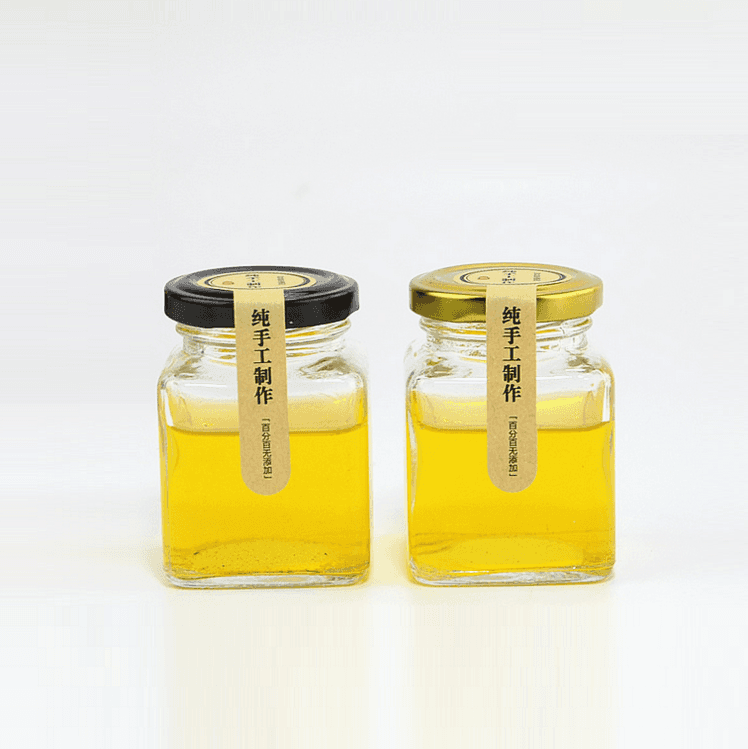 Lead-free 100ml square metal lid glass jar for honey jam food storage