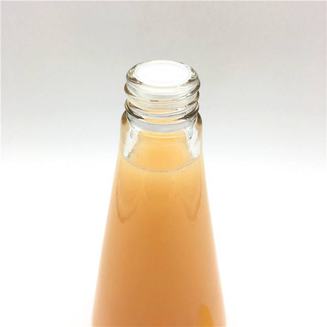 Unique shape cone type glass drinking bottle cold pressed 300ml juice bottle for milk tea,water,juice