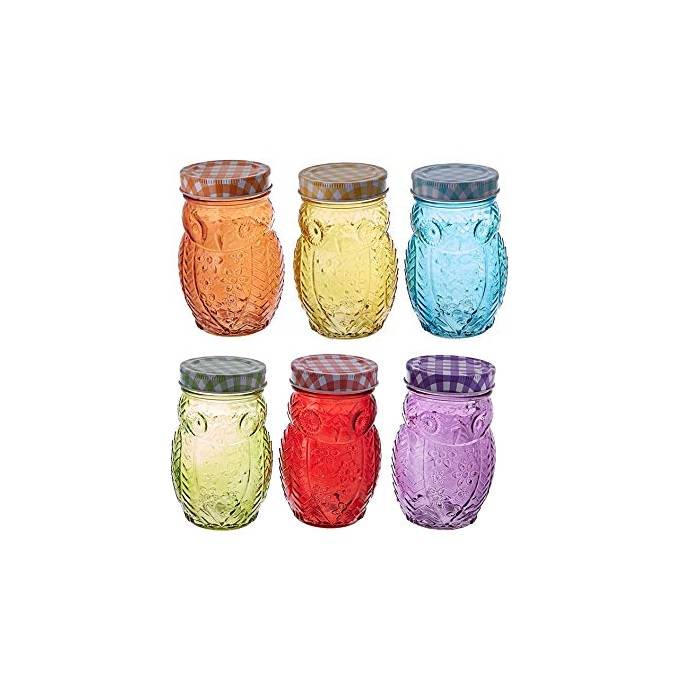 14oz Multicolor Owl Colors Glass Jars with Lids