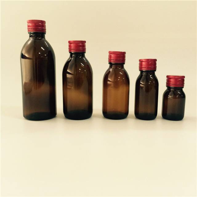 wholesale 30ml 50ml 100ml 125ml 150ml cylinder medicine amber syrup glass bottle with metal cap