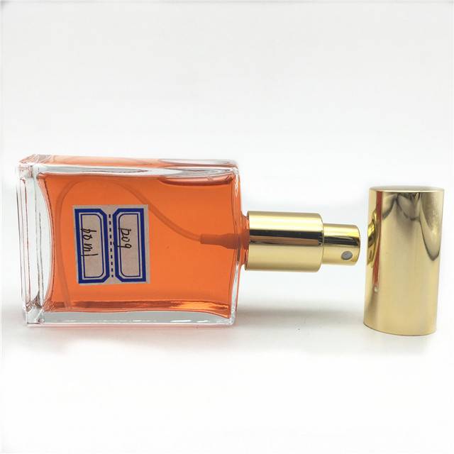 high quality square shape clear white glass 50ml empty glass perfume bottle with spray lid