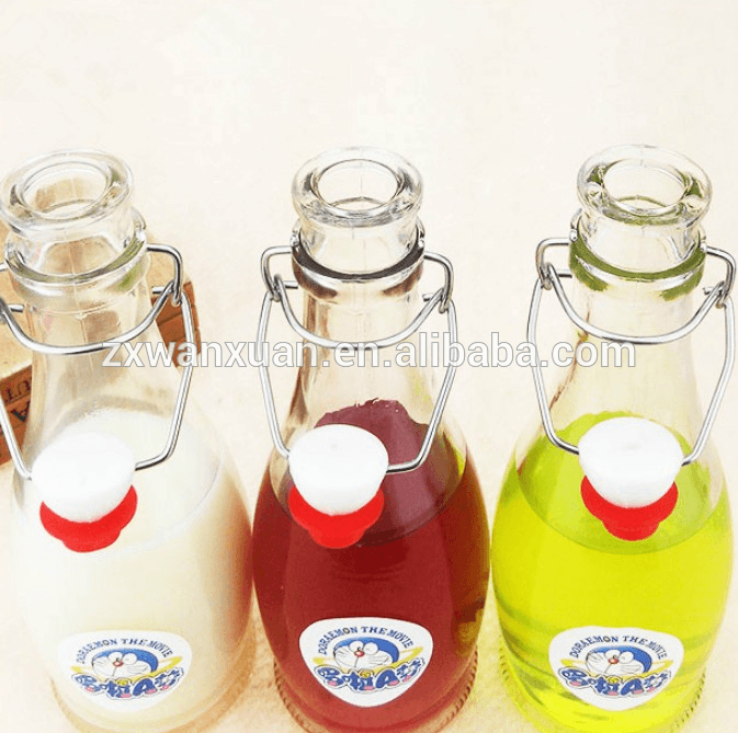 custom made glass juice milk bottle 375ml glass water bottle with top stopper