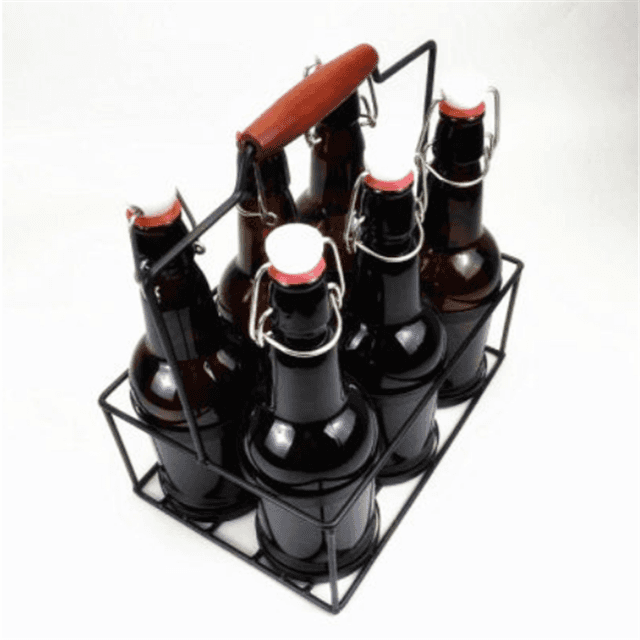 Glass Beer Bottle with Metal Basket