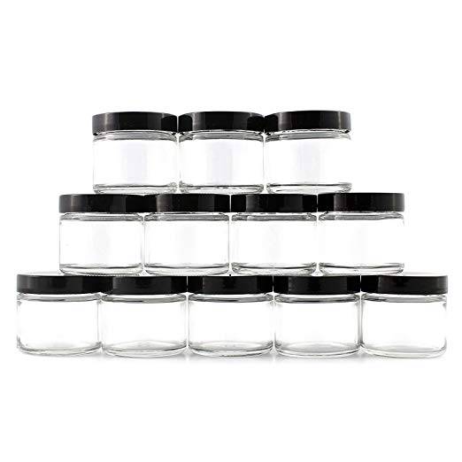 2oz 60ml black plastic smooth lid glass airtight jar for face cream