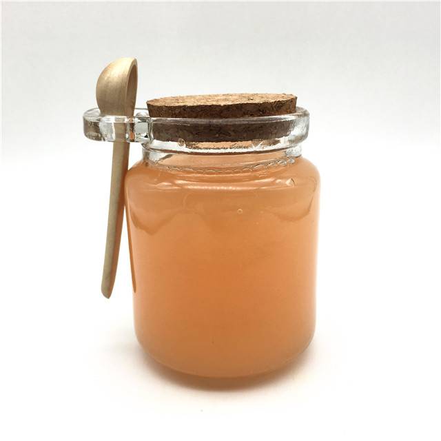 Hot sale 8oz / 250ml Glass HoneyJar/ bottle with Spoon and wooden Cork Lid