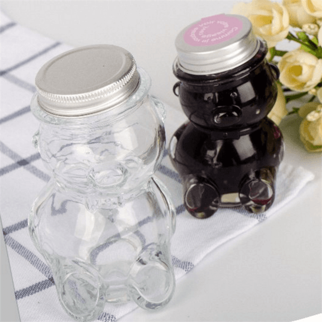 Customized Cute Teddy Bear Glass Jar Candy Jar Glass Storage Bottle Creative Fruit Bottle