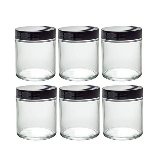 Clear 8 Oz Straight Sided Glass Jar With Black Lid