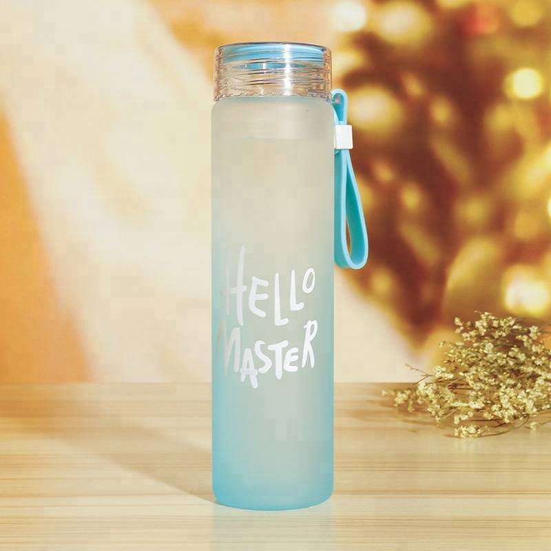 Christmas gift 480ml HELLO MASTER Frosted color high silicon glass water bottle