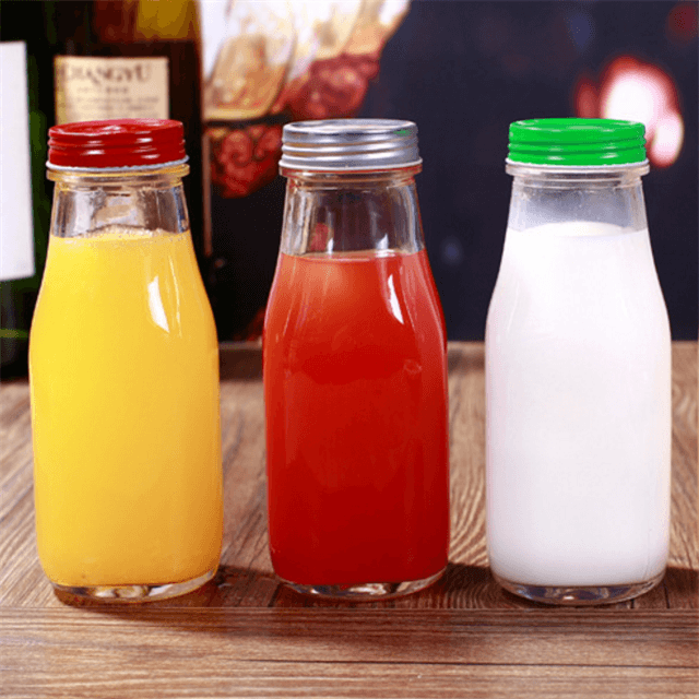 Round Cold Coffee Food Beverage Glass 300ml Kombucha Bottle For Juice With Straw