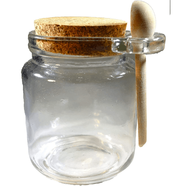 8 oz Glass Jar with Wooden Spoon Premium 8oz Reusable Chefs Glass Spice / Salt Jar with Wooden Spoon