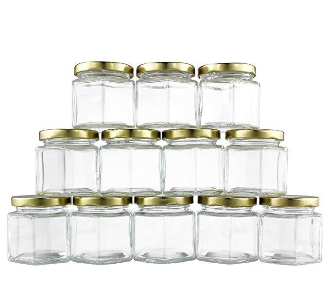 4-Ounce Hexagon Glass Jars for Party Favors Preserves Spices & Kitchen Storage