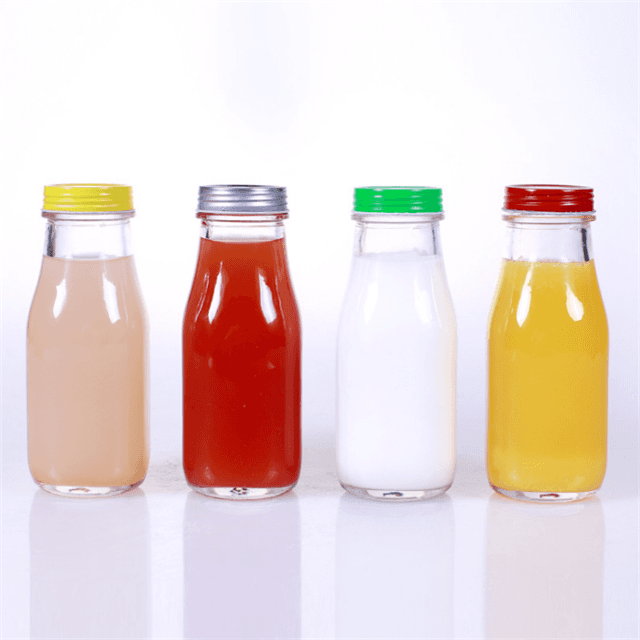 Round Cold Coffee Food Beverage Glass 300ml Kombucha Bottle For Juice With Straw