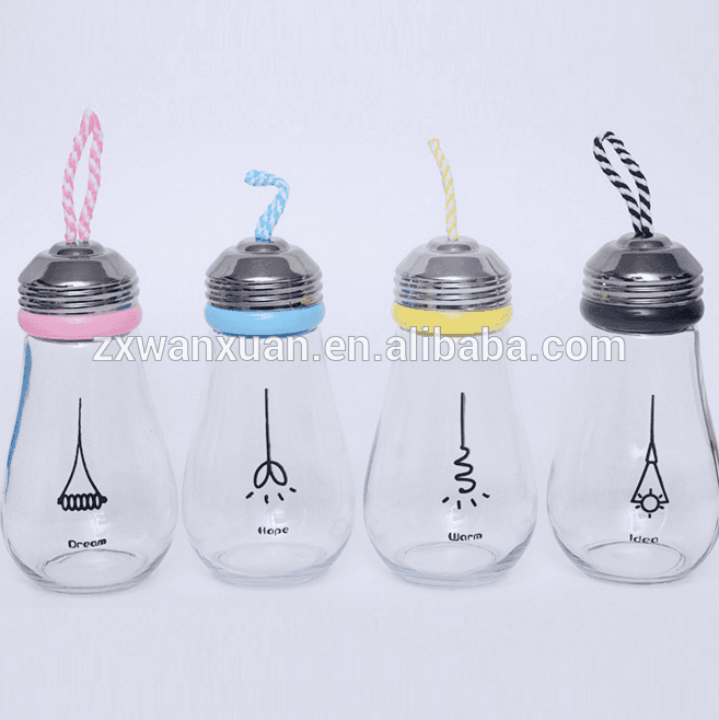 450ml high quality penguin shape light bulb glass bottle for water,juice with plastic lid