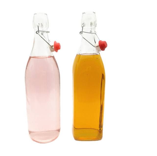 Frosted 1 liter 1000 ml square glass bottle for beverage/juice/water/oil with flip top caps