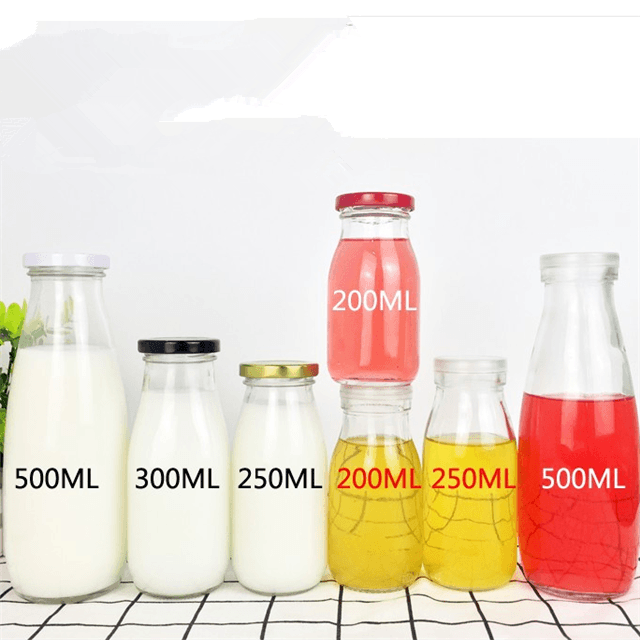 Glass Milk Bottle Juice Bottle Beverage Bottle 200/250/300/500/1000ML 16oz