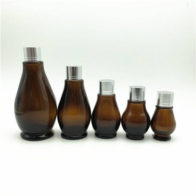 10ml 20ml 30ml 50ml 100ml gourd shaped amber glass bottles for essential oil with aluminum cap