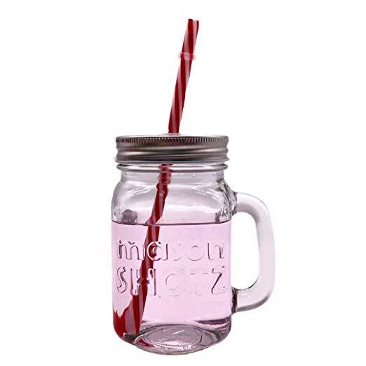 16oz Embossed Logo Shot Jars Glass Mason Jar Mugs with Handle