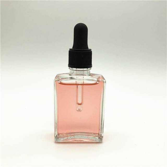 Clear 30ml 1oz square flat shape essential electronic cigarette oil glass bottle with dropper