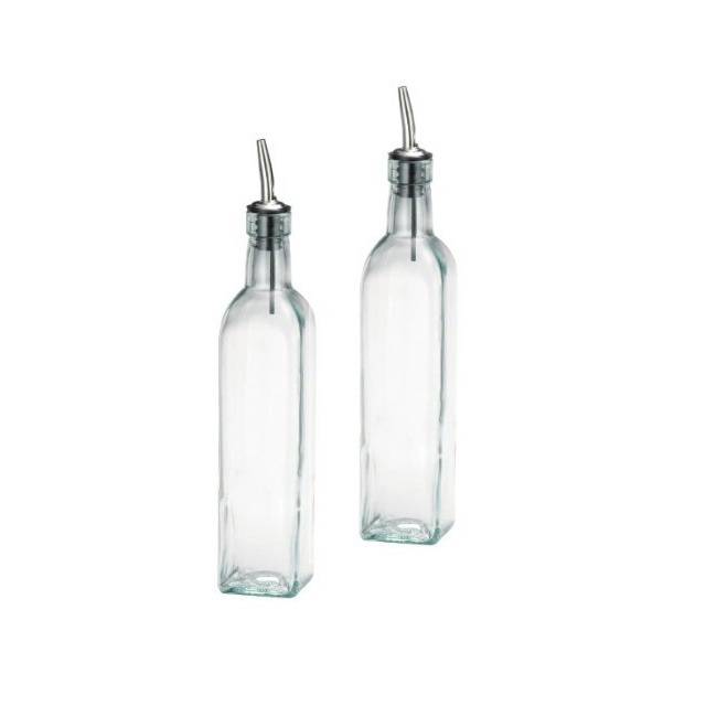 500ML 16Oz Oil Vinegar Cruet Square Tall Glass Bottle with Stainless Steel Pourer Spout