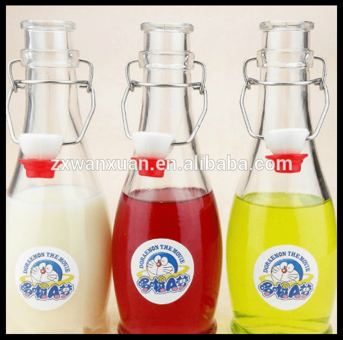 custom made glass juice milk bottle 375ml glass water bottle with top stopper