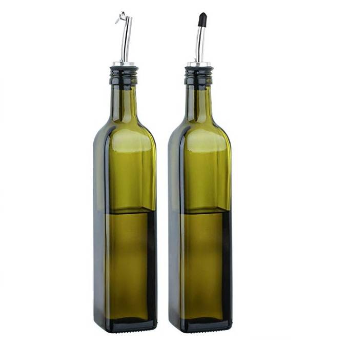 500ML 17oz Dark Green Glass Olive Oil Bottle with Pourer for Kitchen