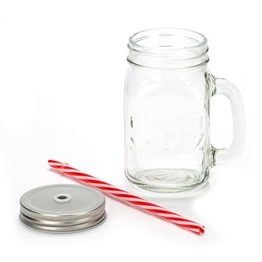 16oz Embossed Logo Shot Jars Glass Mason Jar Mugs with Handle