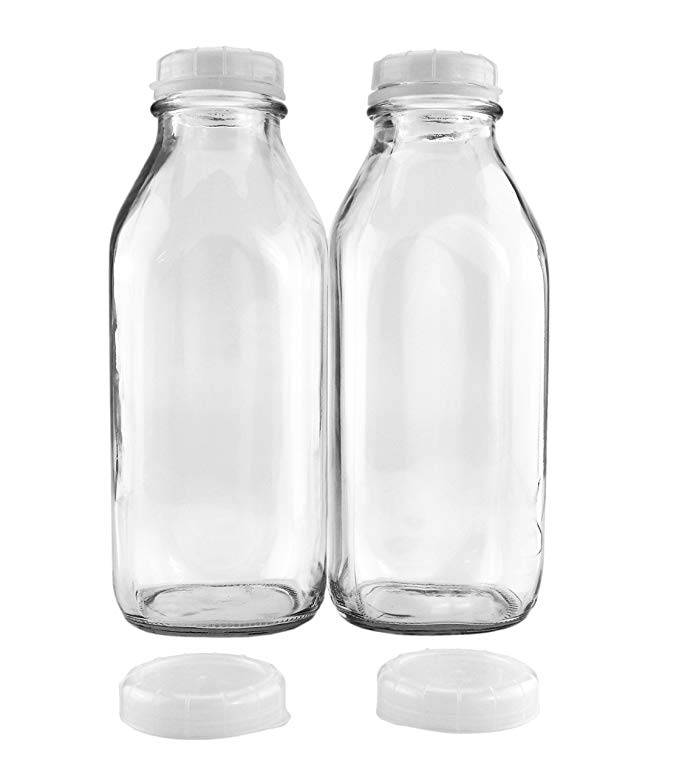 1L 32 Ounce Clear Square Glass Juice Milk Bottles