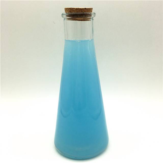 Unique shape cone type glass drinking bottle cold pressed juice bottle with cork