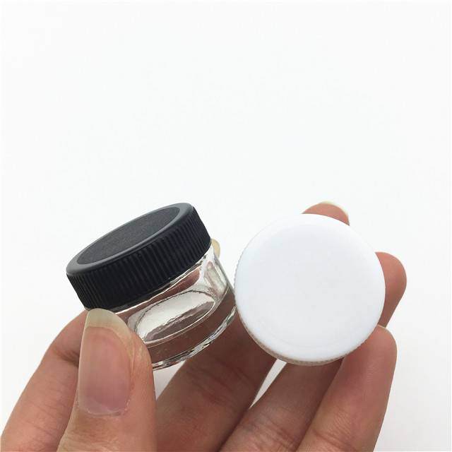 Mini black and white caps threaded screw top heavy weighted glass retail or wholesale packaging glass jars 5ml