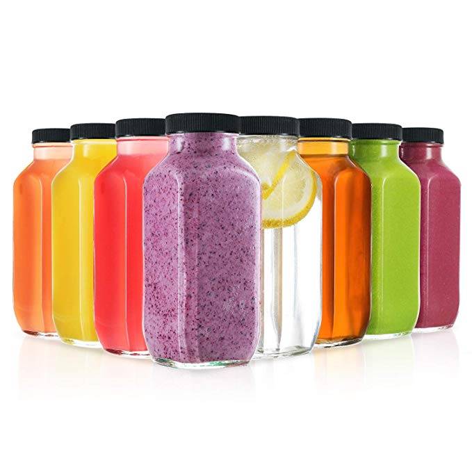 Square  Drink  Juices Smoothies  Glass Bottles 8 Ounce