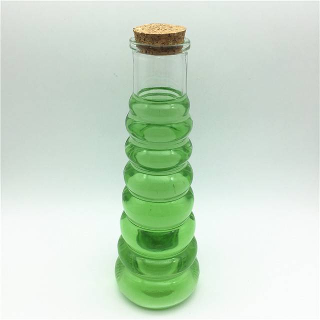 Cone-shape 350ml cork lid glass juice bottle