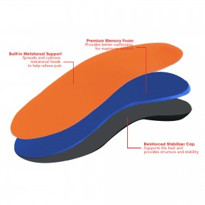 Flache Einlegesohlen zur Unterstützung des Fußgewölbes beim Gehen und Laufen, orthopädische orangefarbene Schuheinlagen